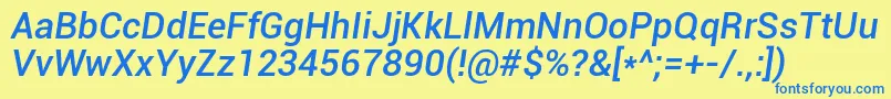 Czcionka Roboto Mediumitalic – niebieskie czcionki na żółtym tle