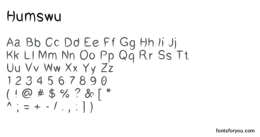 Czcionka Humswu – alfabet, cyfry, specjalne znaki