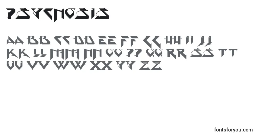 Шрифт Psycnosis – алфавит, цифры, специальные символы