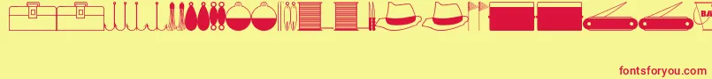 Fonte FishinGearJl – fontes vermelhas em um fundo amarelo