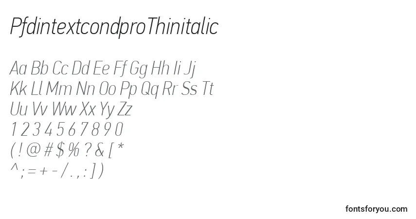 Шрифт PfdintextcondproThinitalic – алфавит, цифры, специальные символы