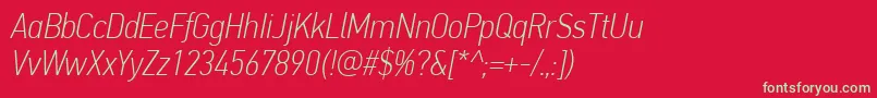PfdintextcondproThinitalic-Schriftart – Grüne Schriften auf rotem Hintergrund