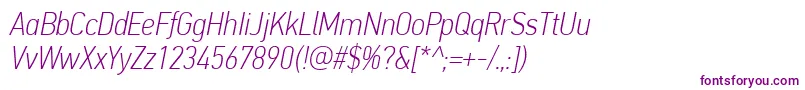 PfdintextcondproThinitalic-fontti – violetit fontit valkoisella taustalla