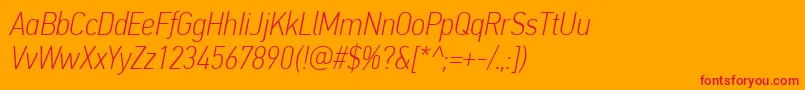 Fonte PfdintextcondproThinitalic – fontes vermelhas em um fundo laranja