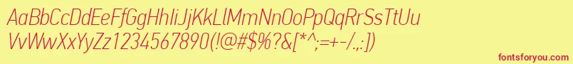 PfdintextcondproThinitalic Font – Red Fonts on Yellow Background