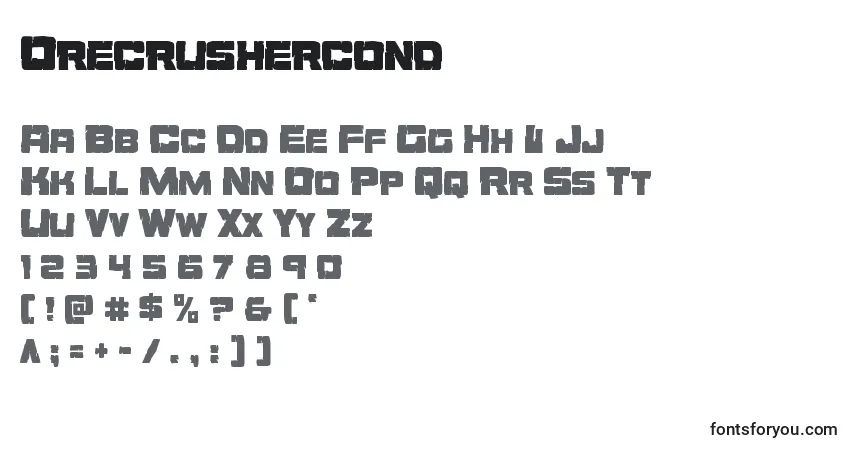 A fonte Orecrushercond – alfabeto, números, caracteres especiais