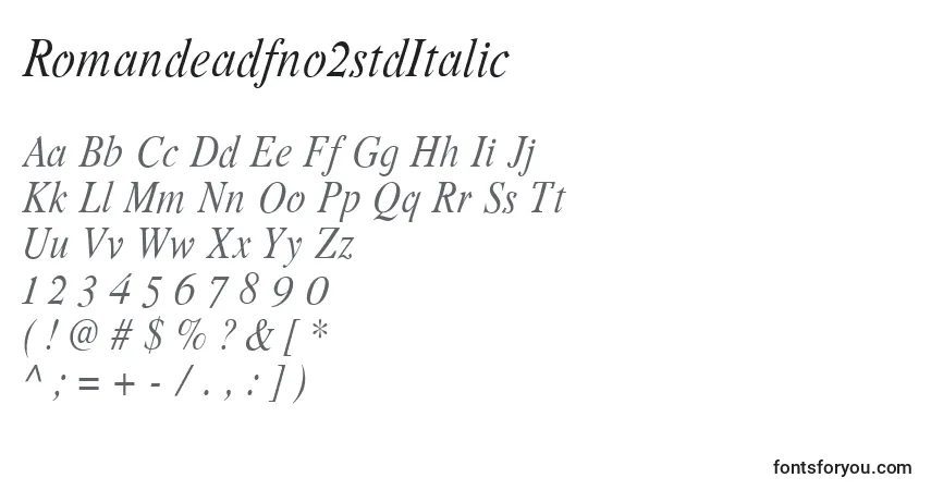 A fonte Romandeadfno2stdItalic (57308) – alfabeto, números, caracteres especiais