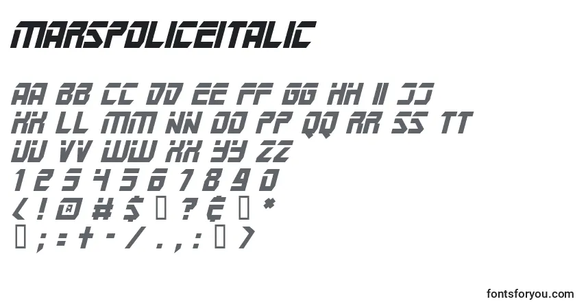 MarsPoliceItalicフォント–アルファベット、数字、特殊文字