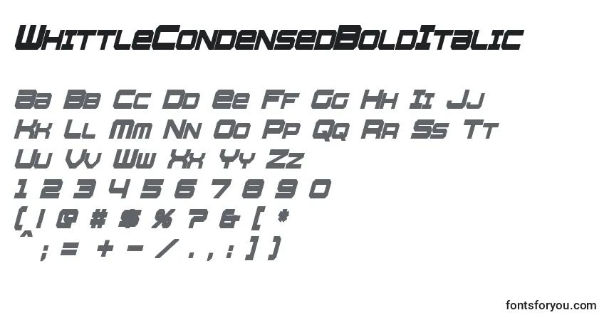 WhittleCondensedBoldItalicフォント–アルファベット、数字、特殊文字