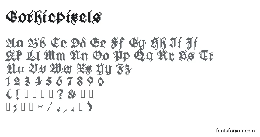 A fonte Gothicpixels – alfabeto, números, caracteres especiais
