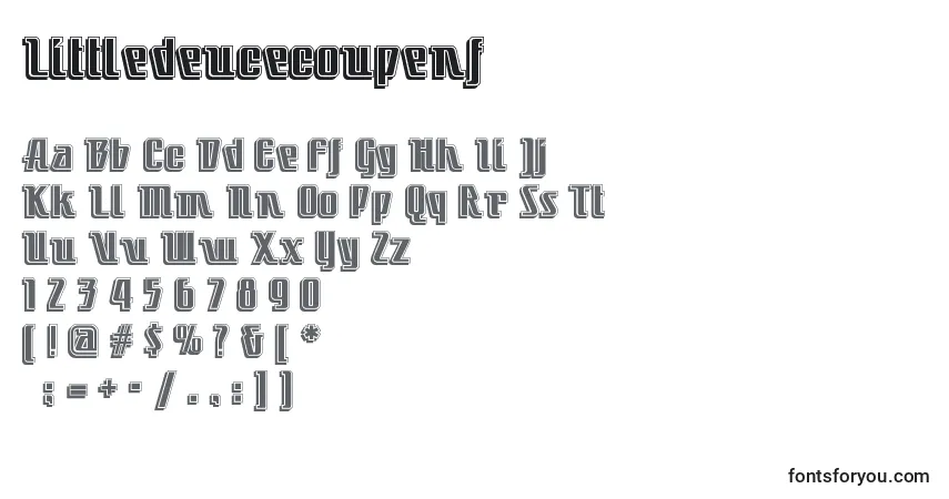 Czcionka Littledeucecoupenf – alfabet, cyfry, specjalne znaki
