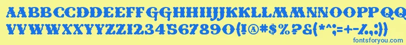 フォントConeyIsland – 青い文字が黄色の背景にあります。