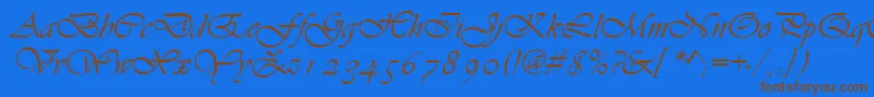 フォントAsylbekm13vivante.Kz – 茶色の文字が青い背景にあります。