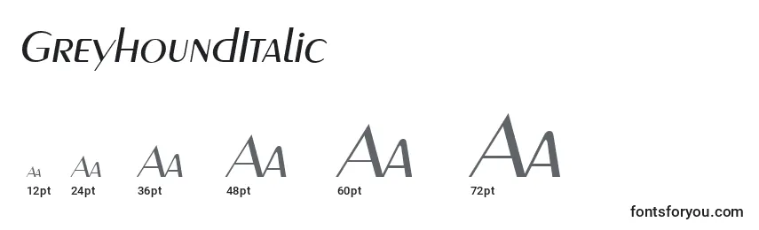 GreyhoundItalic Font Sizes
