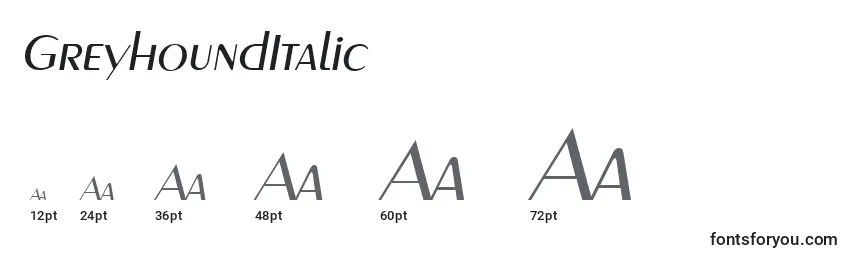 Tamaños de fuente GreyhoundItalic