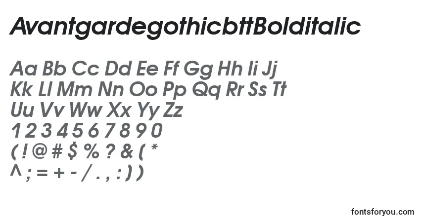 A fonte AvantgardegothicbttBolditalic – alfabeto, números, caracteres especiais