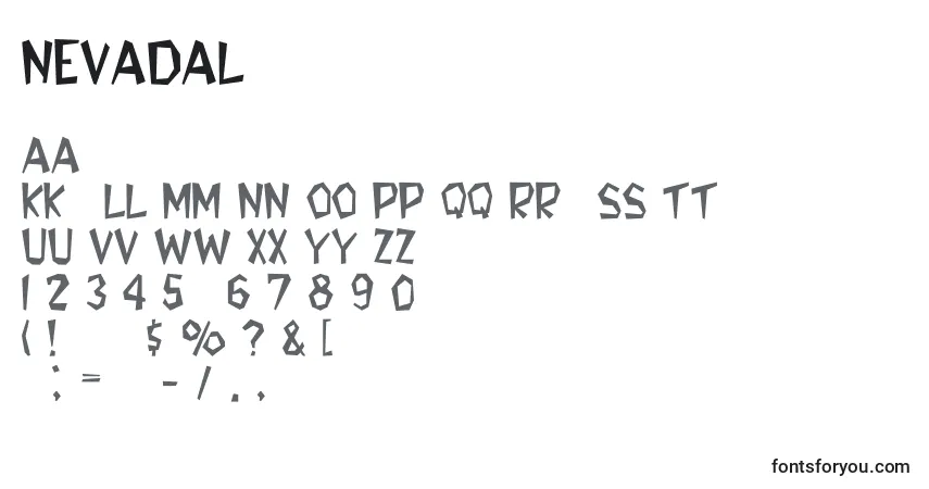 Czcionka NevadaLight – alfabet, cyfry, specjalne znaki