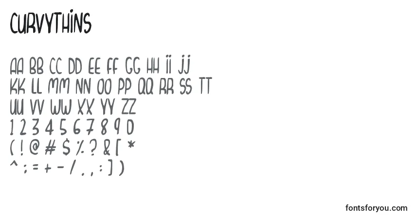 CurvyThins (57331)フォント–アルファベット、数字、特殊文字