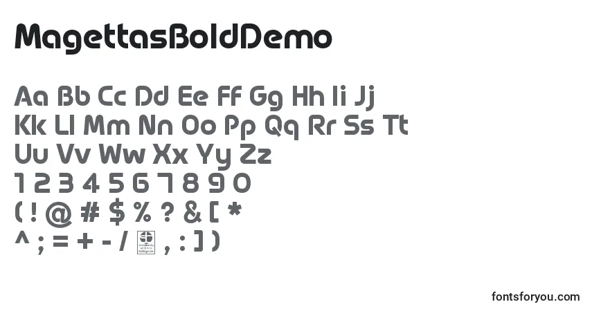 Schriftart MagettasBoldDemo – Alphabet, Zahlen, spezielle Symbole