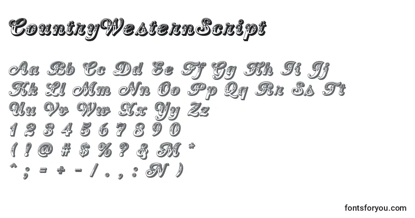 Fuente CountryWesternScript - alfabeto, números, caracteres especiales