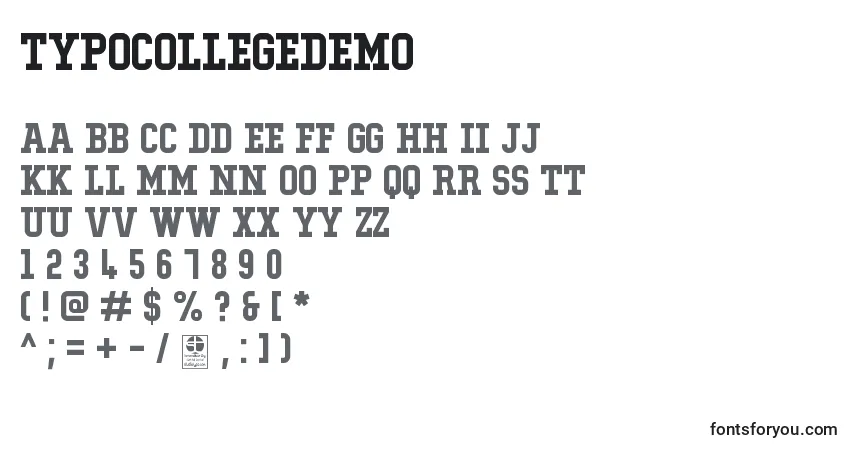 TypoCollegeDemo-fontti – aakkoset, numerot, erikoismerkit