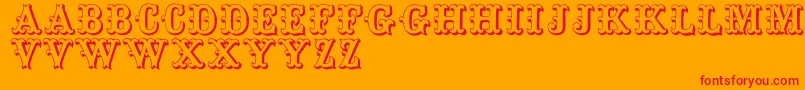 Toskanischeegyptienneinitialen-Schriftart – Rote Schriften auf orangefarbenem Hintergrund