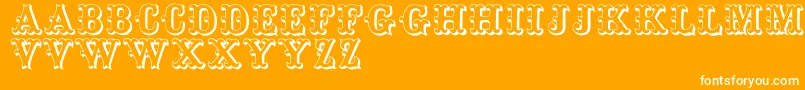 Toskanischeegyptienneinitialen-Schriftart – Weiße Schriften auf orangefarbenem Hintergrund
