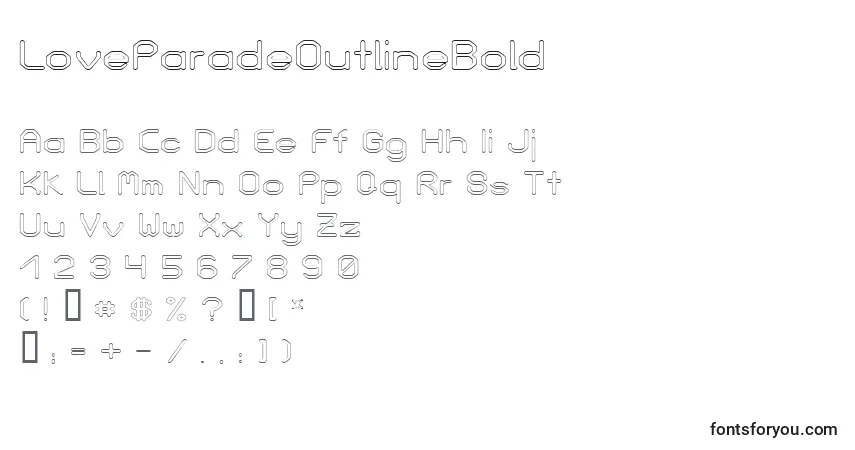 Schriftart LoveParadeOutlineBold – Alphabet, Zahlen, spezielle Symbole