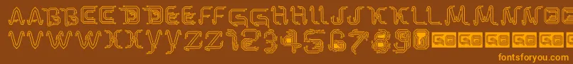 フォントParkTechCgLight – オレンジ色の文字が茶色の背景にあります。