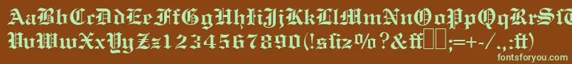 フォントE780BlackletterBold – 緑色の文字が茶色の背景にあります。