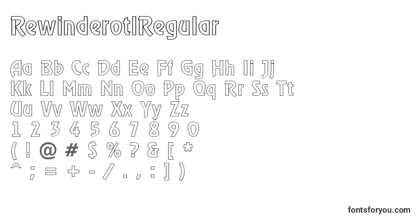 Czcionka RewinderotlRegular – alfabet, cyfry, specjalne znaki