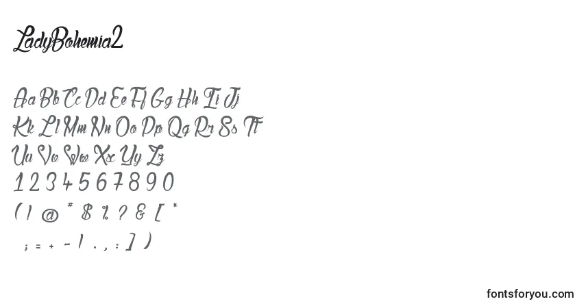Czcionka LadyBohemia2 – alfabet, cyfry, specjalne znaki