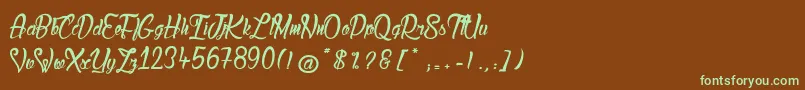 フォントLadyBohemia2 – 緑色の文字が茶色の背景にあります。