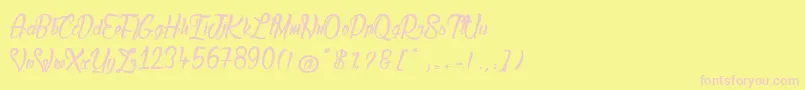 LadyBohemia2-fontti – vaaleanpunaiset fontit keltaisella taustalla