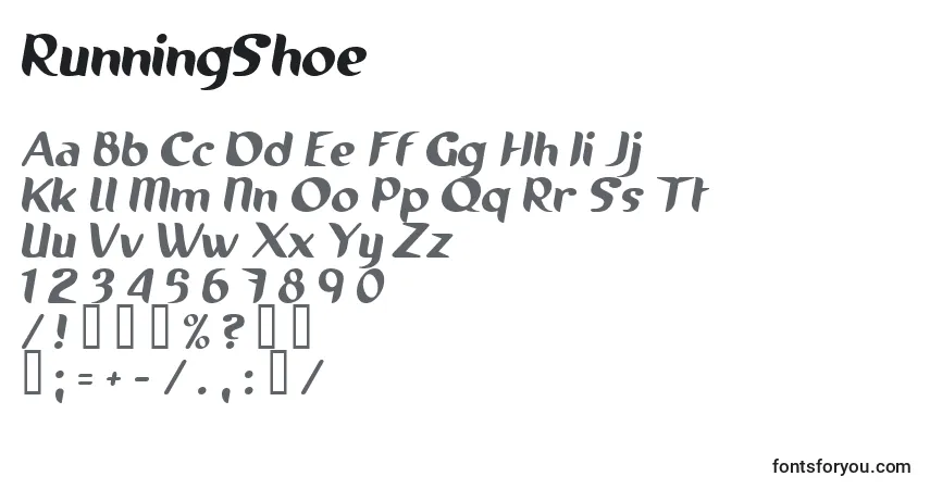 Schriftart RunningShoe – Alphabet, Zahlen, spezielle Symbole