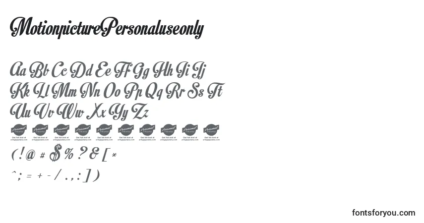 Czcionka MotionpicturePersonaluseonly – alfabet, cyfry, specjalne znaki