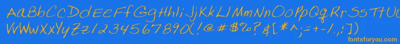 フォントLehn224 – オレンジ色の文字が青い背景にあります。