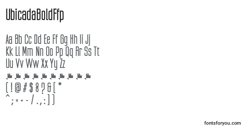 Шрифт UbicadaBoldFfp – алфавит, цифры, специальные символы