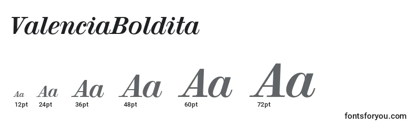 Größen der Schriftart ValenciaBoldita