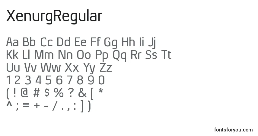 Czcionka XenurgRegular – alfabet, cyfry, specjalne znaki
