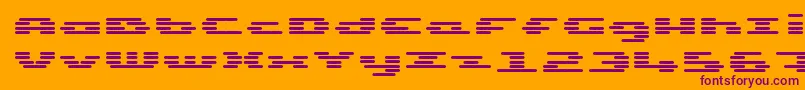 UpTinyLcdFourDecoh-Schriftart – Violette Schriften auf orangefarbenem Hintergrund