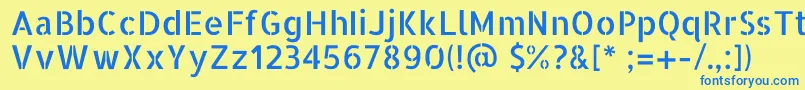 フォントAllertastencilRegular – 青い文字が黄色の背景にあります。