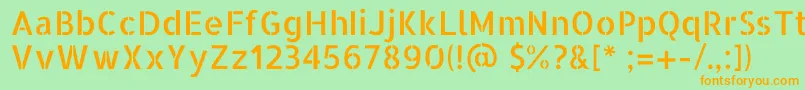 フォントAllertastencilRegular – オレンジの文字が緑の背景にあります。