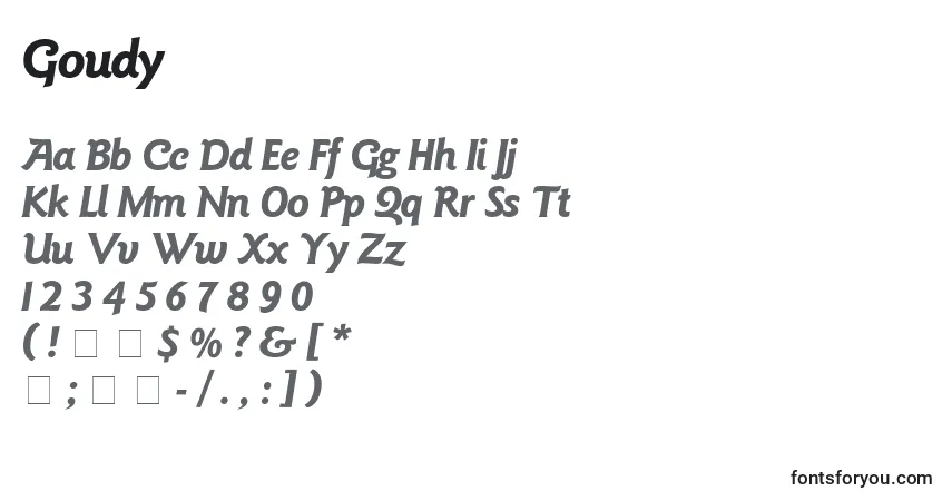 Шрифт Goudy – алфавит, цифры, специальные символы