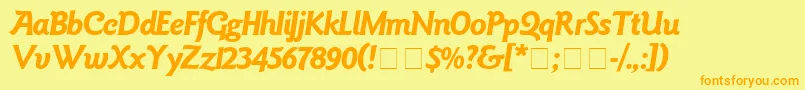 Goudy-Schriftart – Orangefarbene Schriften auf gelbem Hintergrund