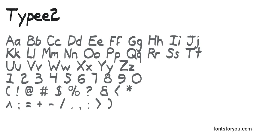 Schriftart Typee2 – Alphabet, Zahlen, spezielle Symbole