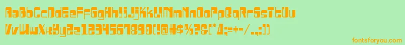 フォントDrosselmeyercond – オレンジの文字が緑の背景にあります。
