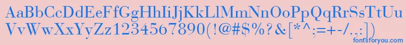 Fonte BauerBodoniRoman – fontes azuis em um fundo rosa