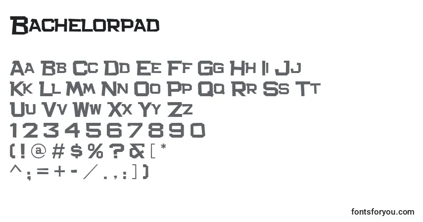 Czcionka Bachelorpad – alfabet, cyfry, specjalne znaki