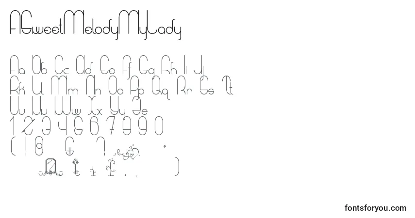 A fonte ASweetMelodyMyLady – alfabeto, números, caracteres especiais